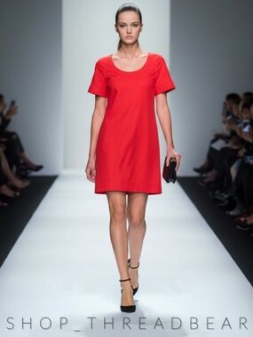 EUC [Theory] Poppy Red Scoop Neck Short Sleeve Mini Sheath Shift Dress | 6 Small